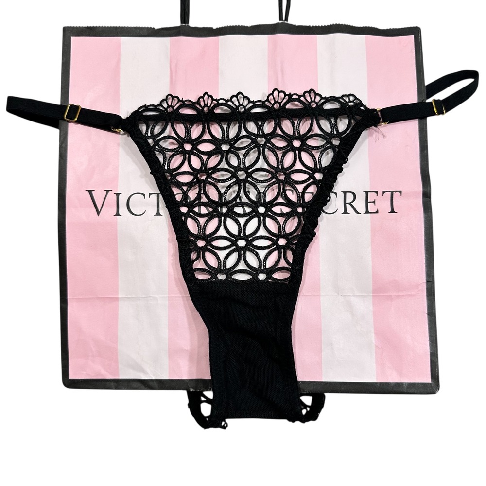 NEW Victoria's Secret Very Sexy Brazilian Black Lace Floral‎ Open Back Panty S